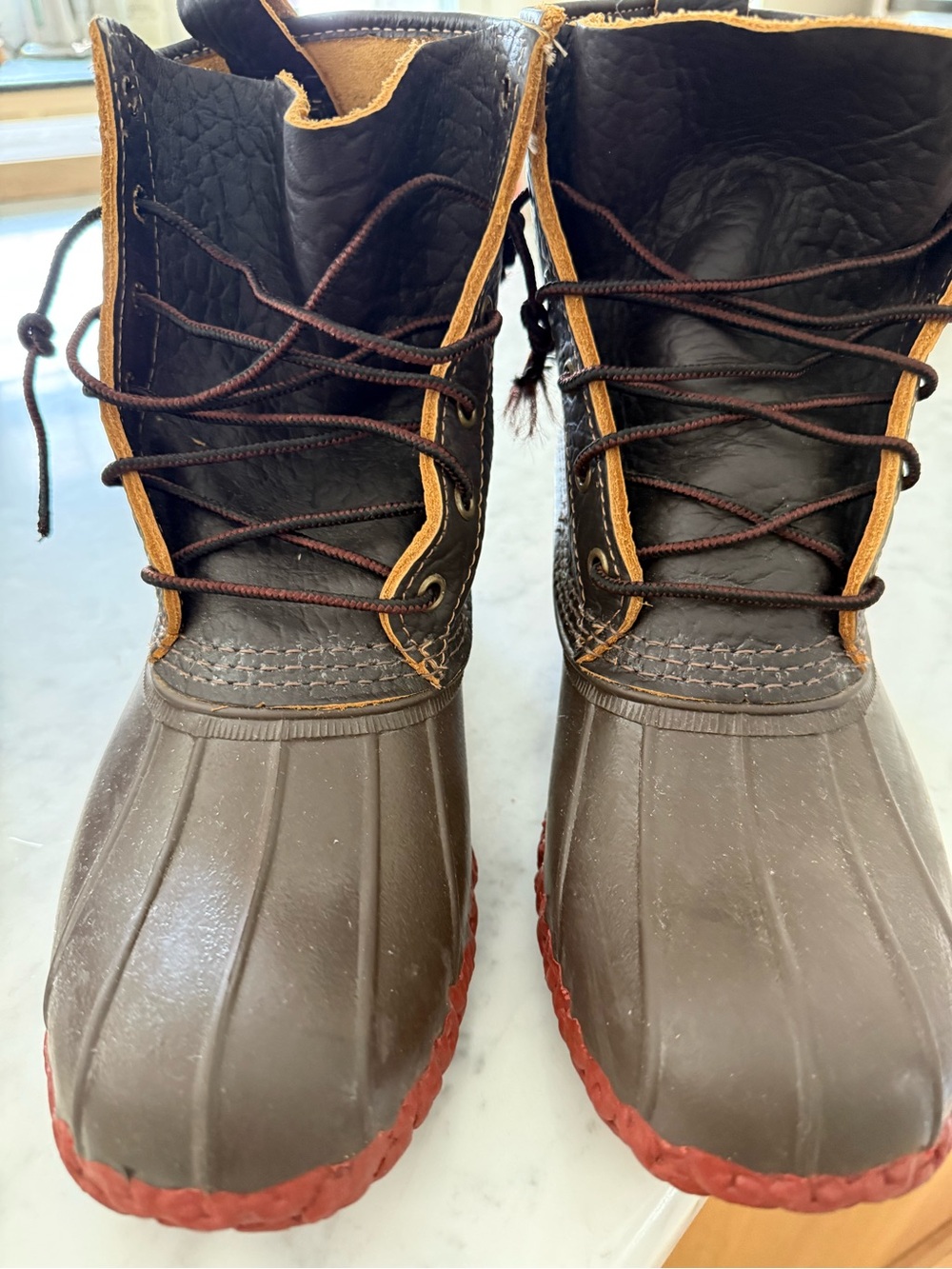 L.L. Bean Women’s Bison Duck Boots Brown with Red Soles